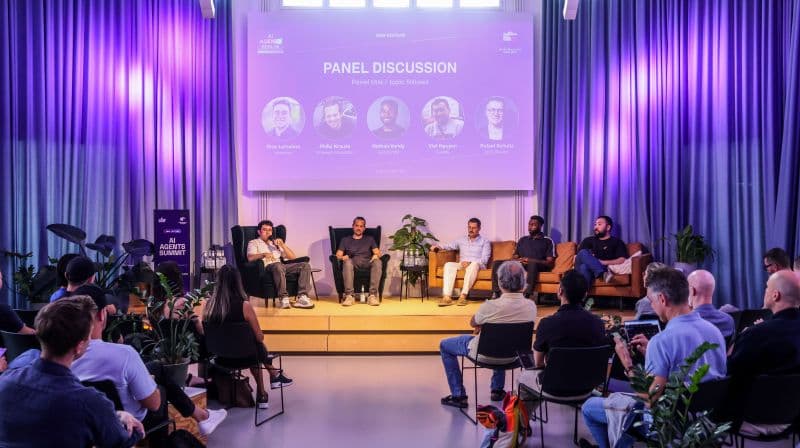 Panel discussion on stage at AI Agents Summit in Berlin